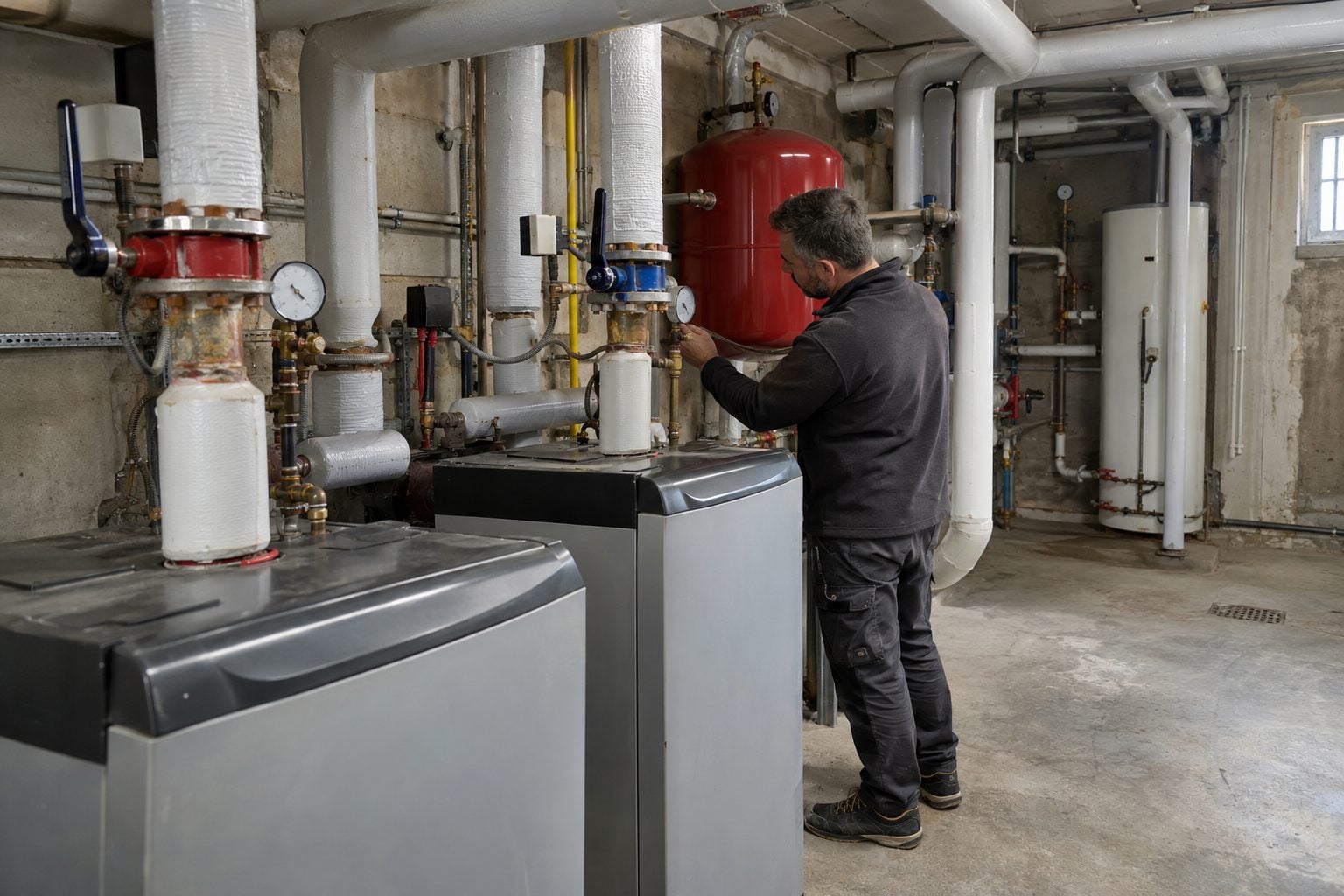 Technicien inspectant une chaufferie gaz